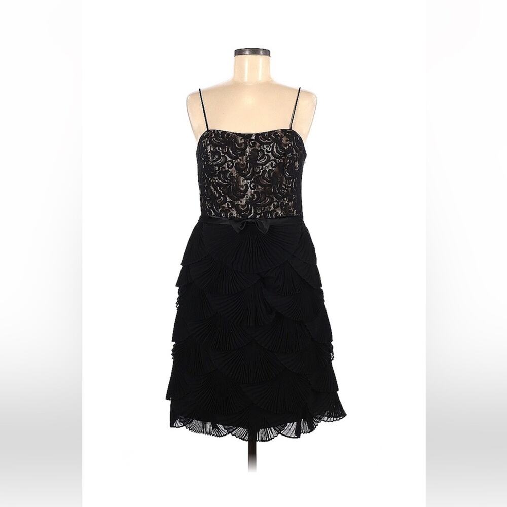 JS Collections pleated tiered scallop & lace little black cocktail party dress 8